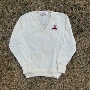 Women's Vintage 80's OU Oklahoma Sooners White Wool V-Neck Pullover Sweater Sz L